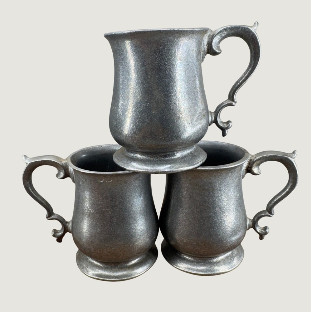 RWP Queen Anne Pewter Tankard Set of 3 Cups Silver Medieval Tavern Style Mugs